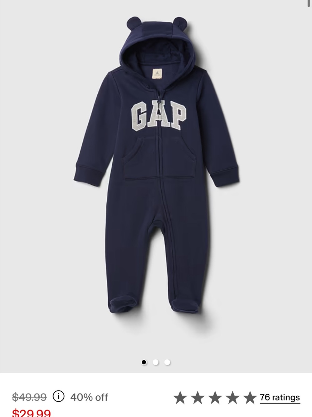 GAP Navy Footed One-Piece Hoodie with Ear Detail